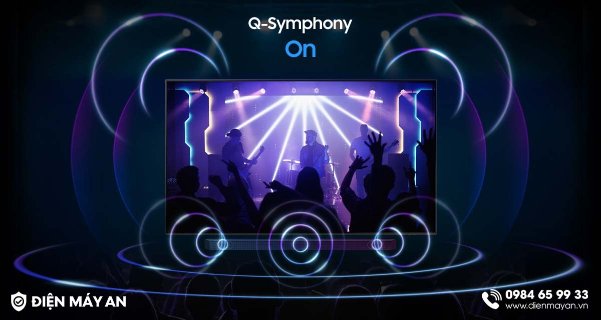 Q-symphony Next phối hợp hài hòa loa thanh cùng với toàn bộ loa Smart Tivi Samsung 4K 43 Inch UA43DU7700 nhờ trí tuệ nhân tạo, kiến tạo không gian giải trí đỉnh cao 