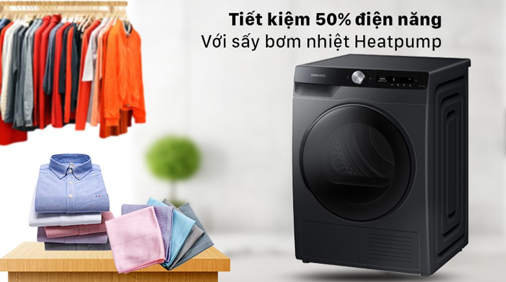 Máy Sấy Bơm Nhiệt Samsung Inverter 9 Kg DV90T7240BB/SV